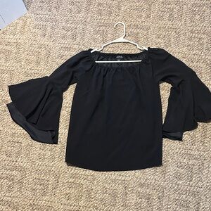 Black Off-Shoulder Bell Sleeve Blouse